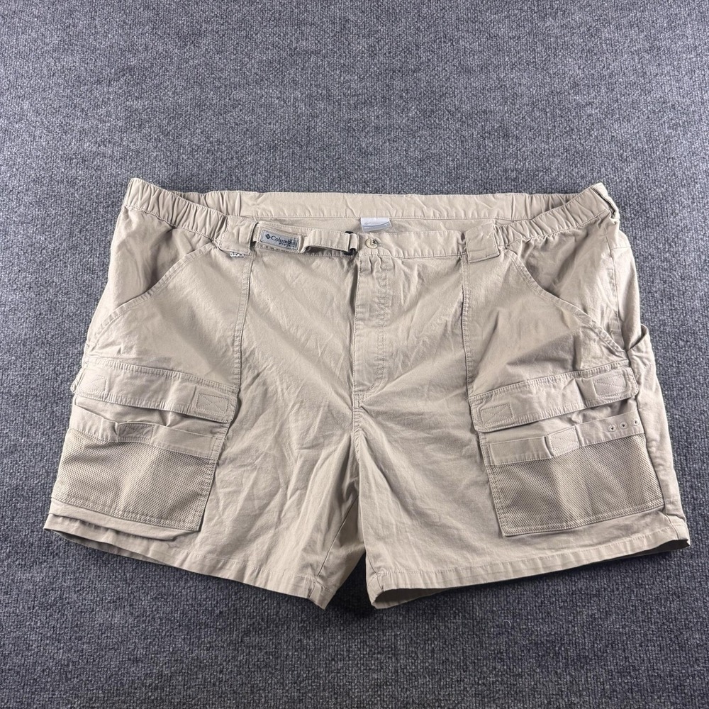 Columbia Cargo Shorts Mens 5XL Beige 7 Inseam PFG Elastic Waist Fishing Pockets‎